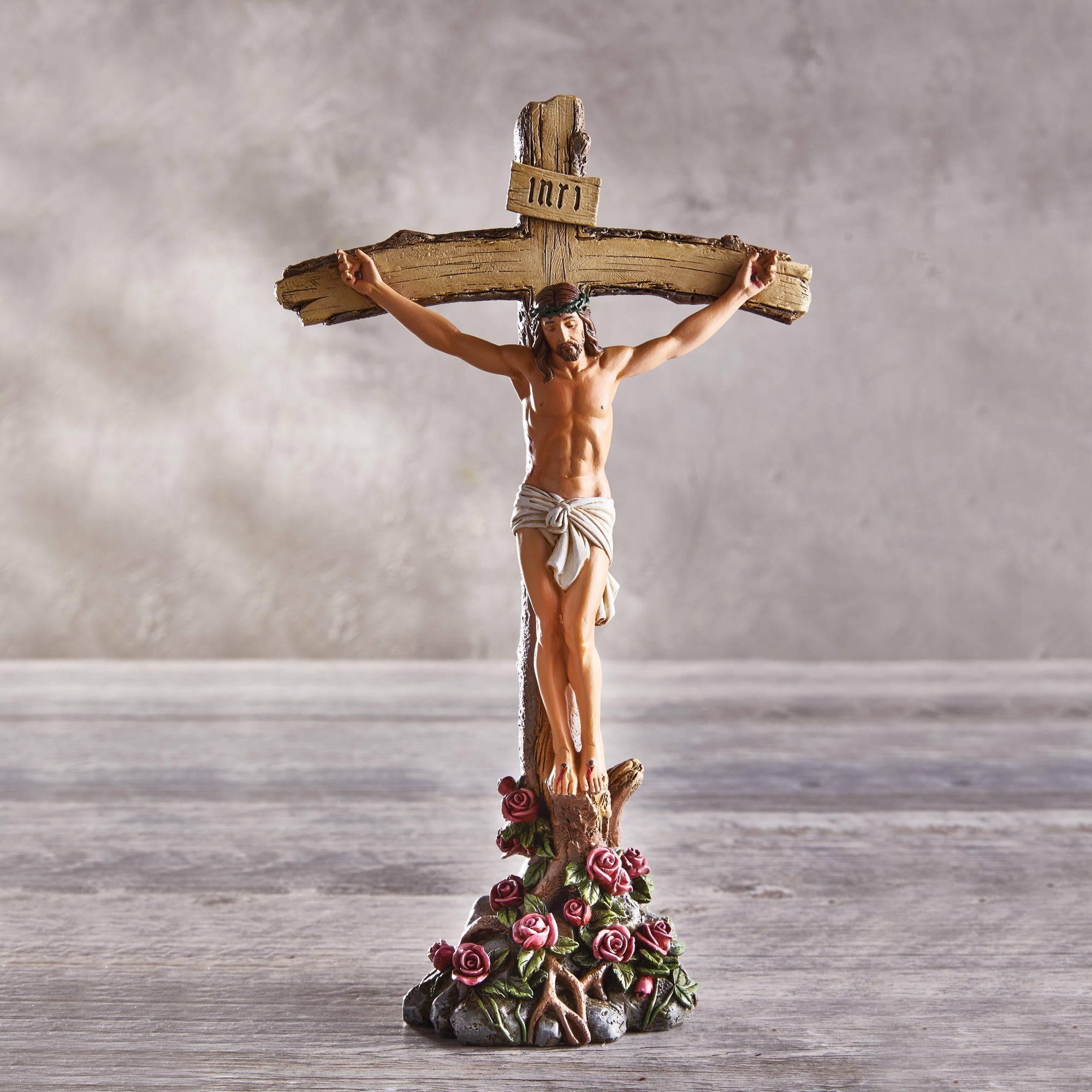 Standing Crucifix With Roses, 11"