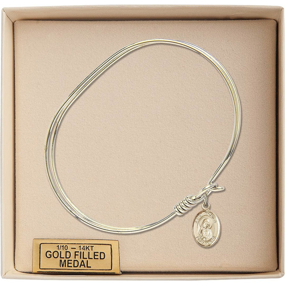 Adult 7" Oval Gold Plated Bangle Bracelet with St. Monica Medal Charm