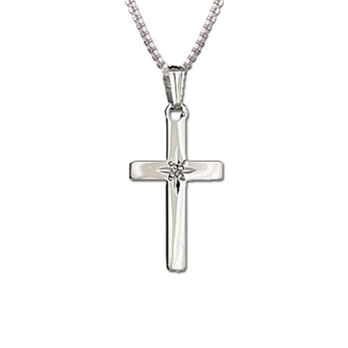 Sterling Silver Cross Necklace with Diamond Accent | The  Sterling Silver 21\