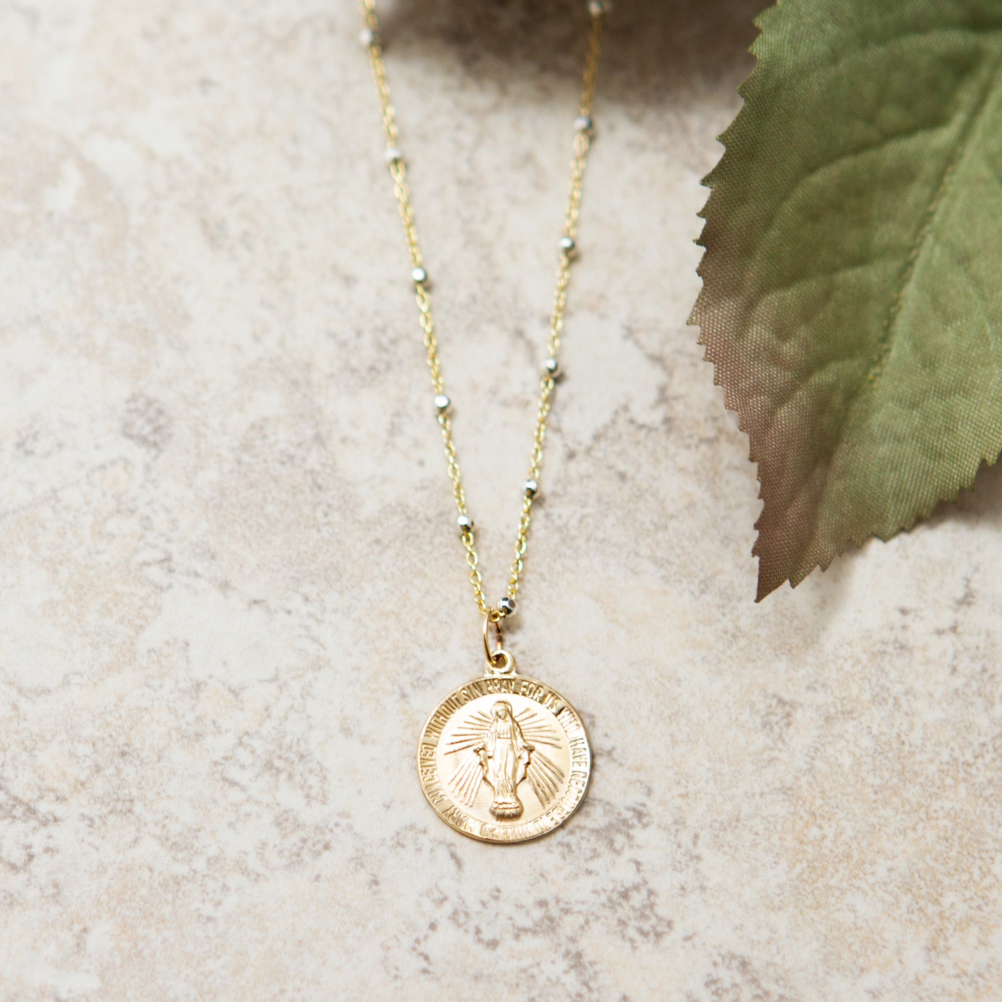 Round Miraculous Medal Necklace with Beaded Accents