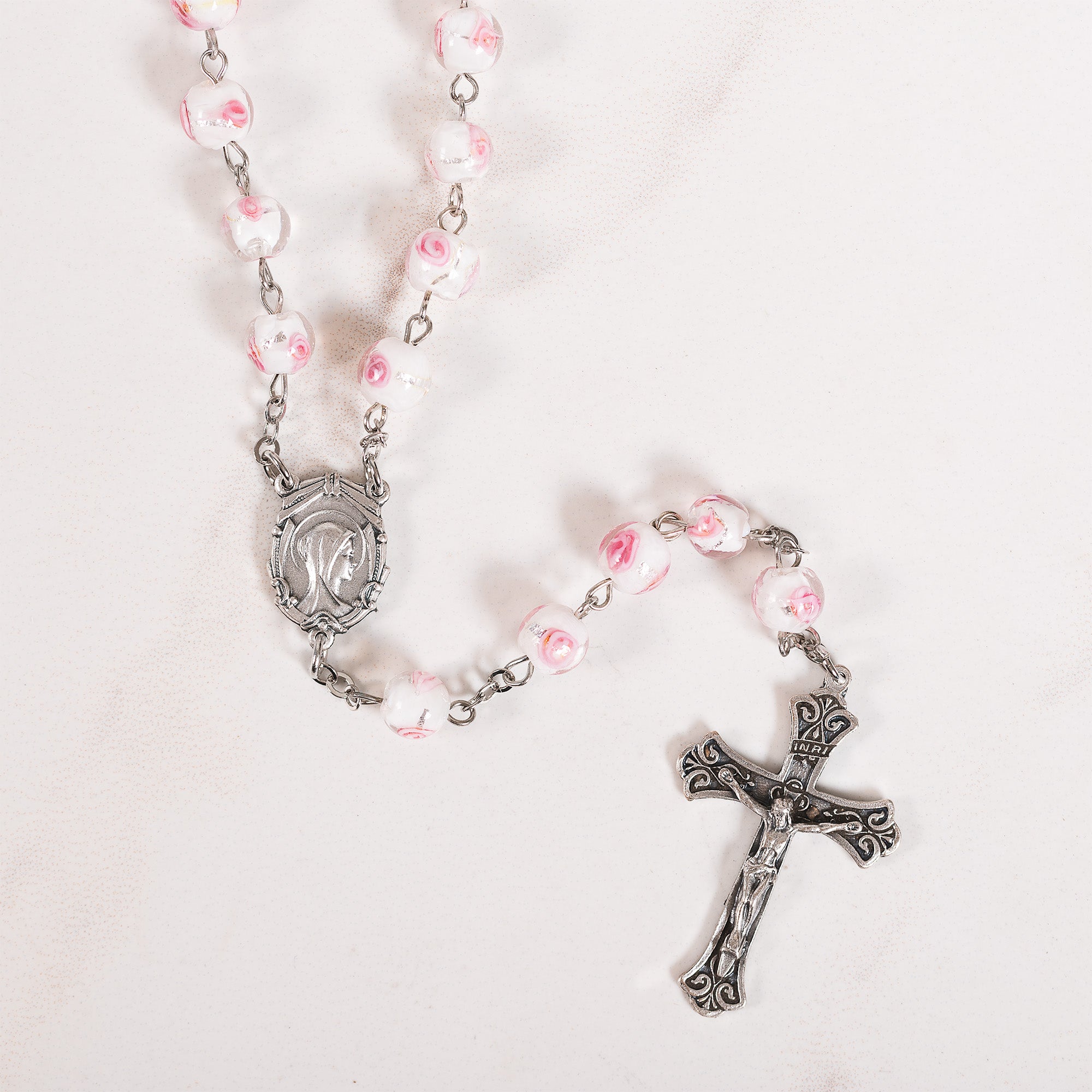 Italian Glass Rose Bead Rosary