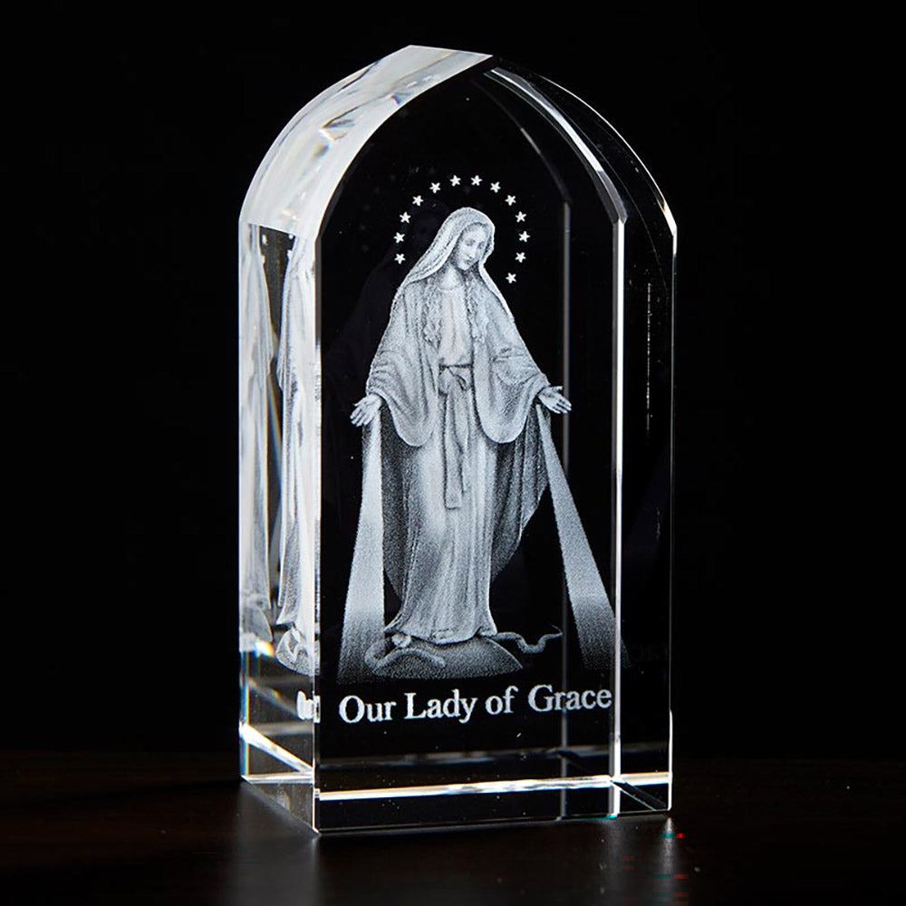 Our Lady of Grace Etched Glass Standing Plaque - 3.25"
