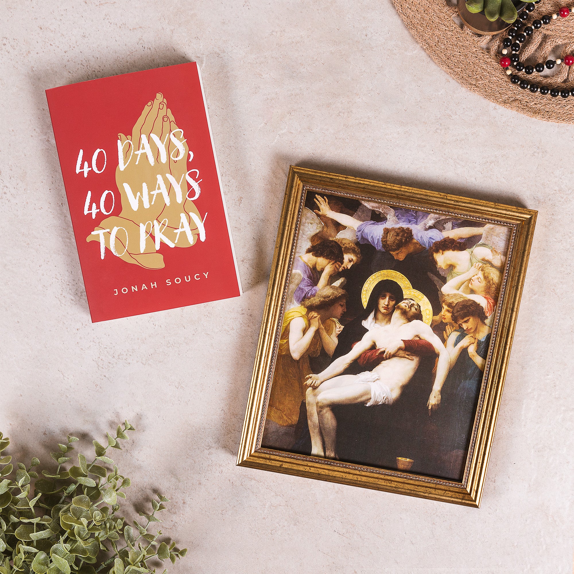 40 Days, 40 Ways to Pray & Pieta by Bougereau Gold Framed Print Gift Set