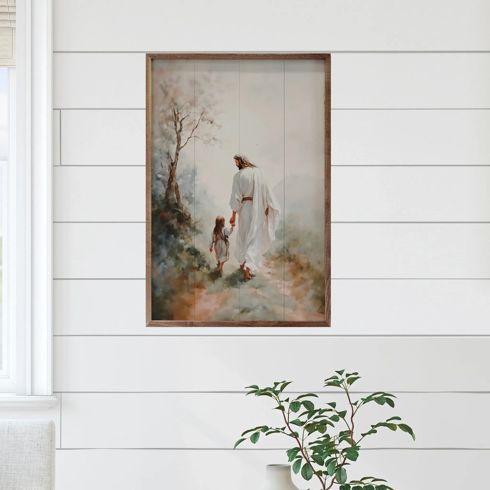 Jesus Walking with Little Girl Framed Art