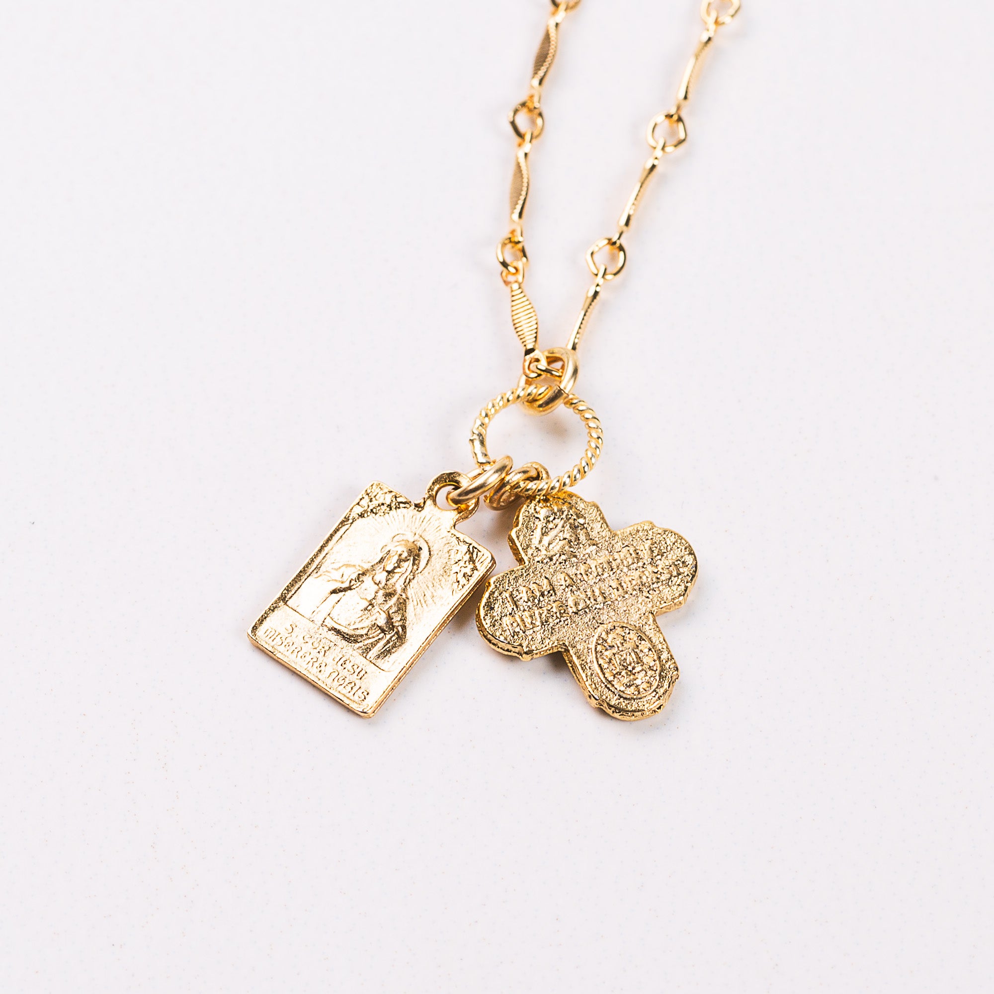 Gold Scapular & 4-Way Cross Necklace
