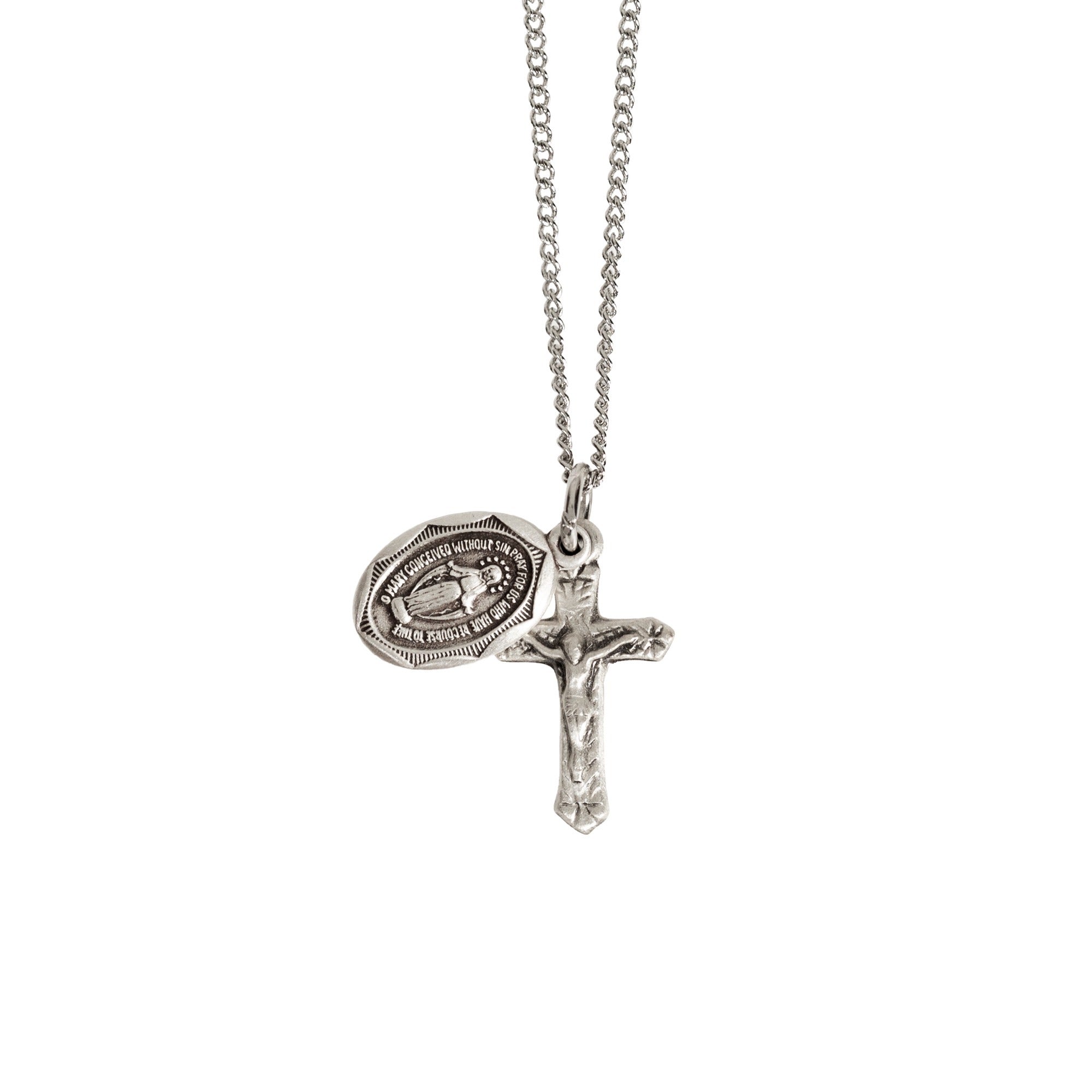 Petite Sterling Miraculous Medal & Crucifix Necklace