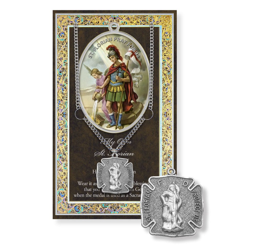 St. Florian Fireman's Cross Necklace & Prayer Card Set - 24"