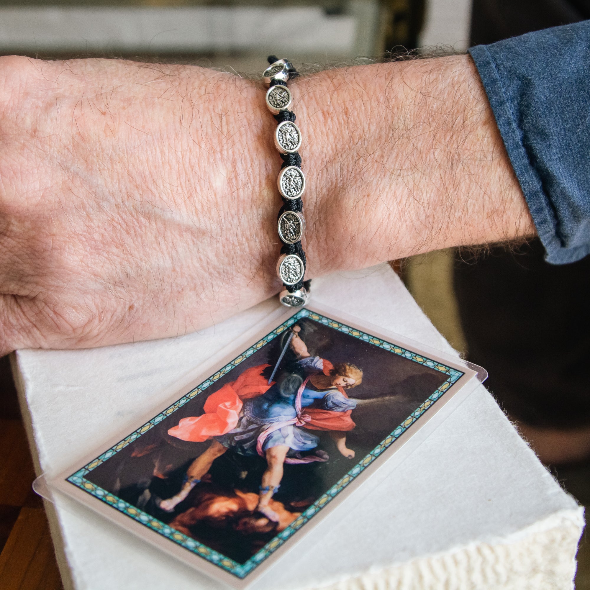 Black Corded St. Michael Bracelet & Holy Card
