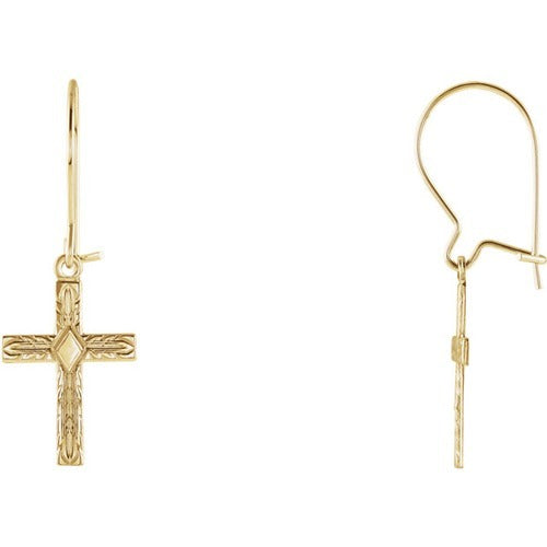 14kt Yellow Gold Cross Dangle Earrings 13 X 10