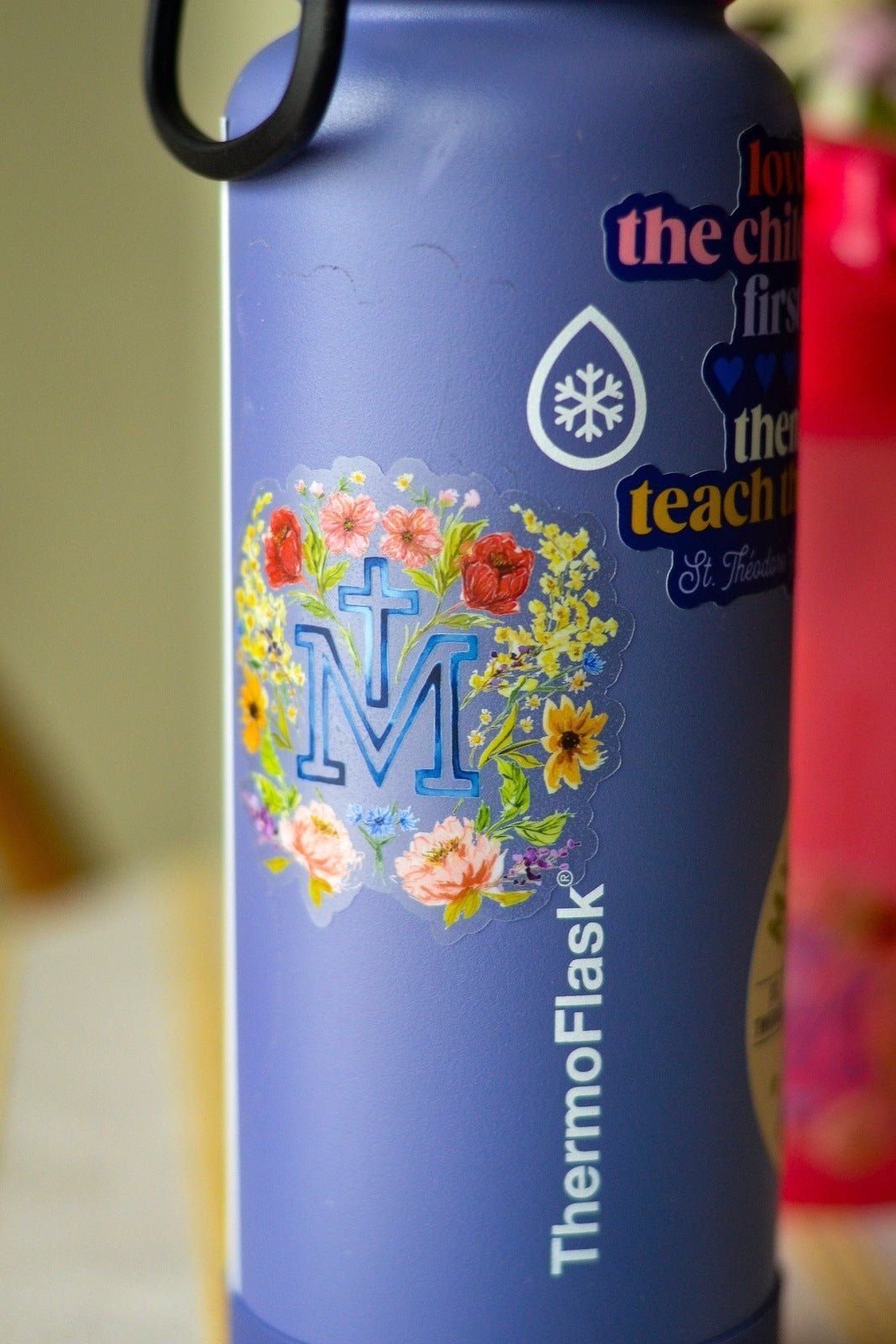 Floral Marian Cross Vinyl Sticker