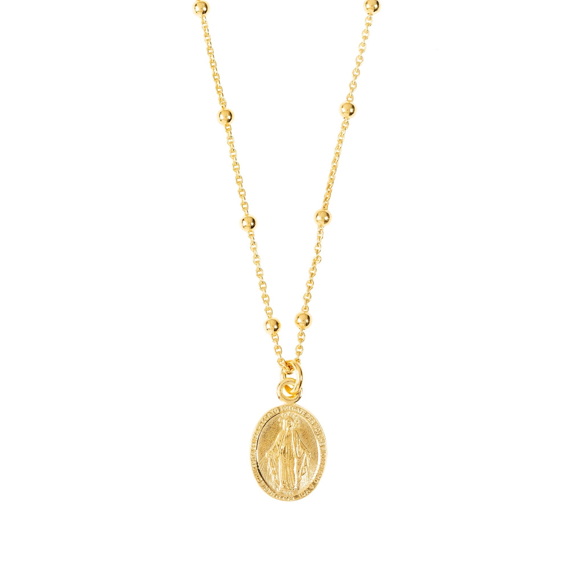 Gold Miraculous Medal Beaded Chain Necklace