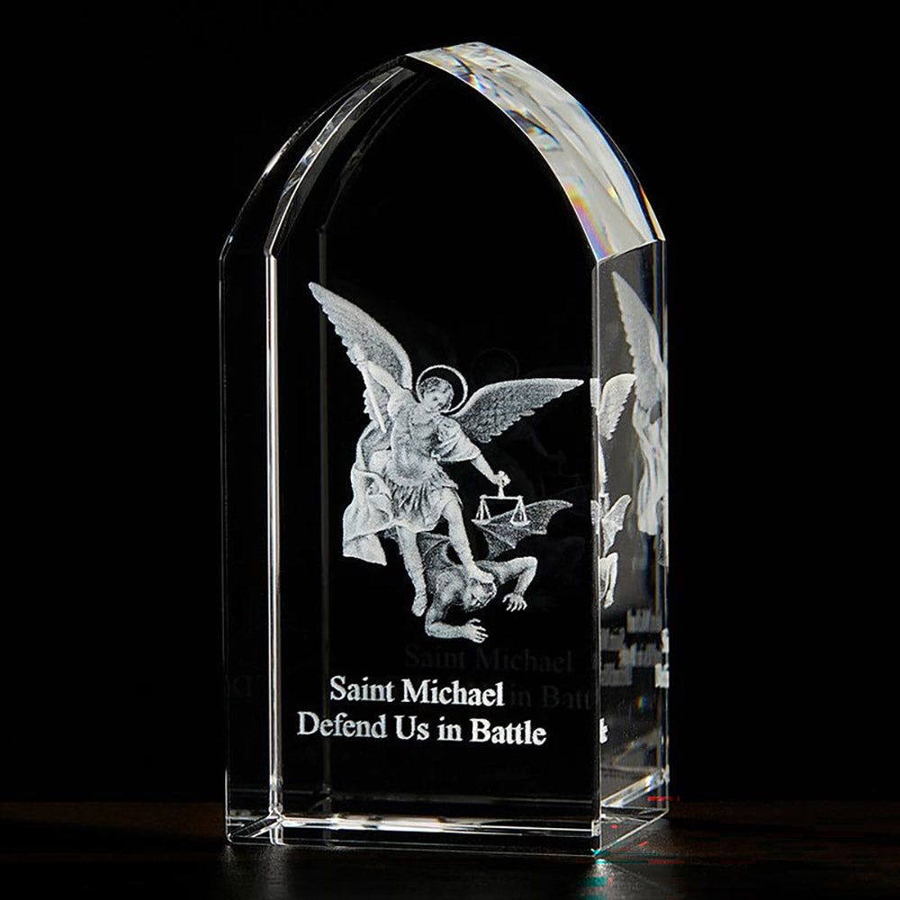 St. Michael Etched Glass Standing Plaque - 3.25"