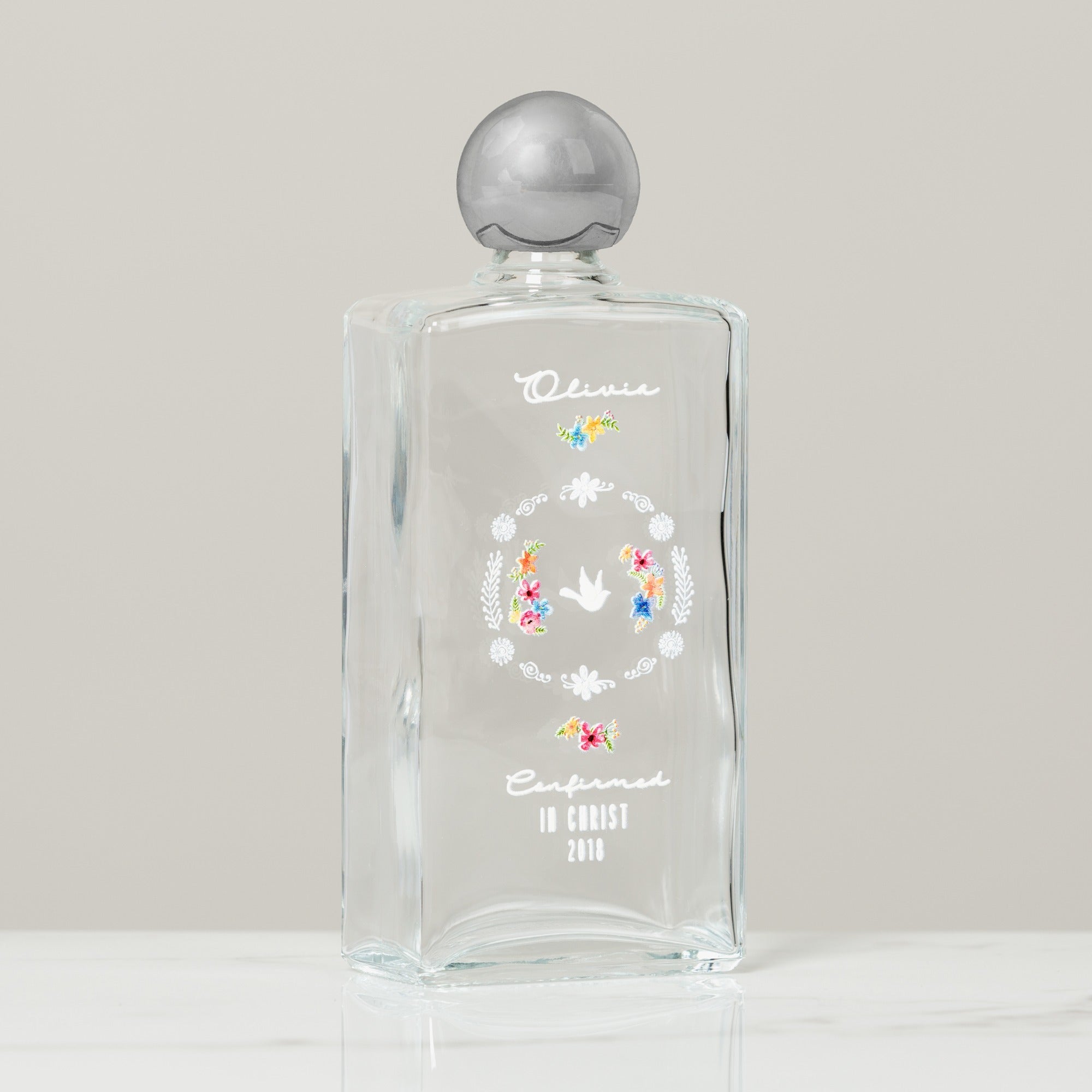 Personalized Boho Floral Confirmation Holy Water Bottle