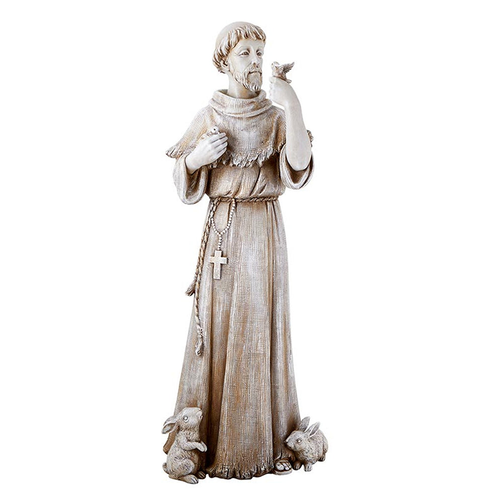 St. Francis with Bird & Rabbits Garden Statue - 24"