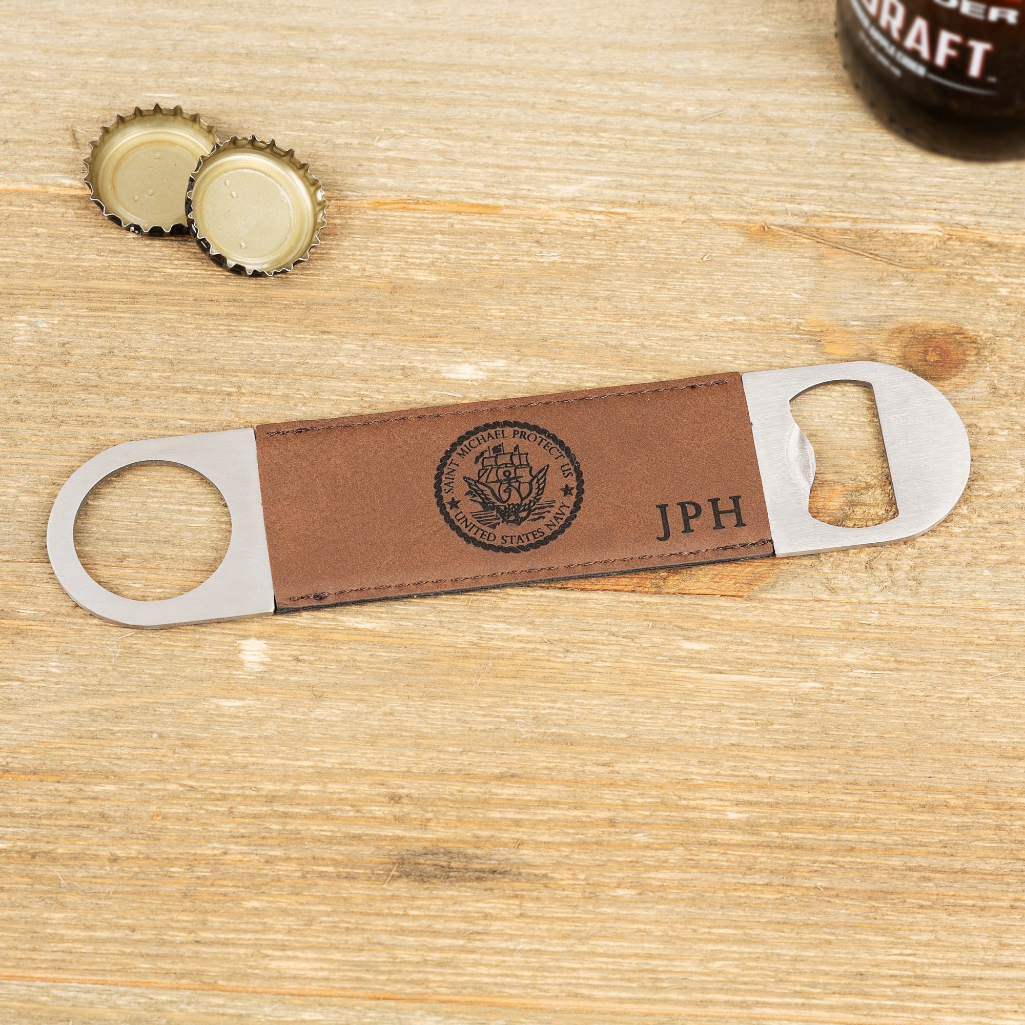 Personalized St. Michael Navy Bottle Opener