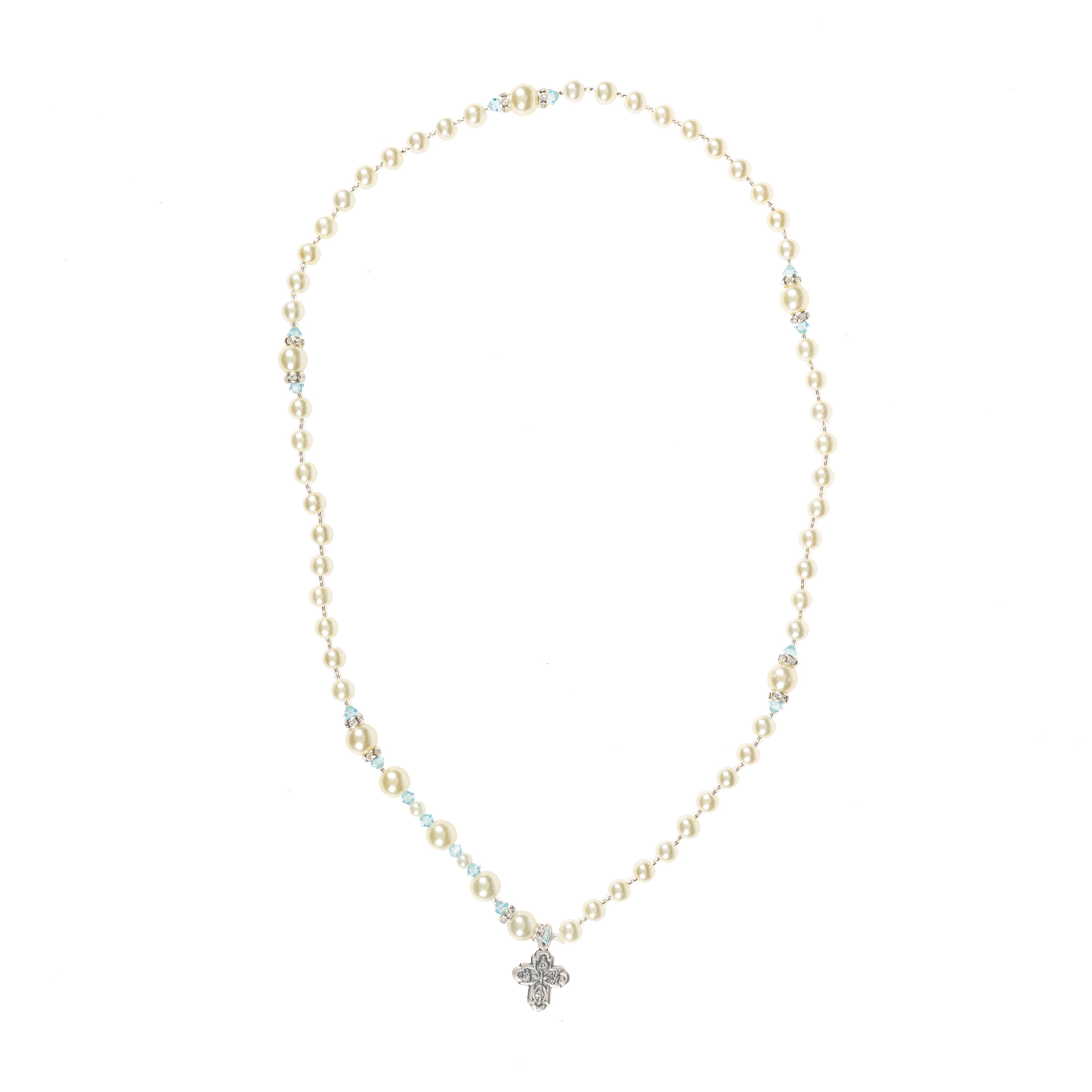 Aquamarine & Pearl Full Wrap Rosary Bracelet