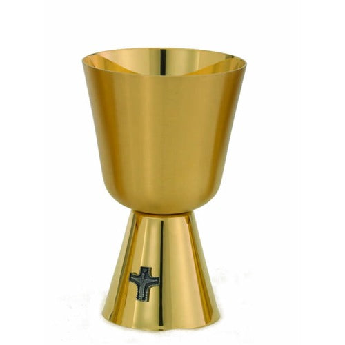 Gold Smooth Finish Cup With Silver Modern Styled Crucifix