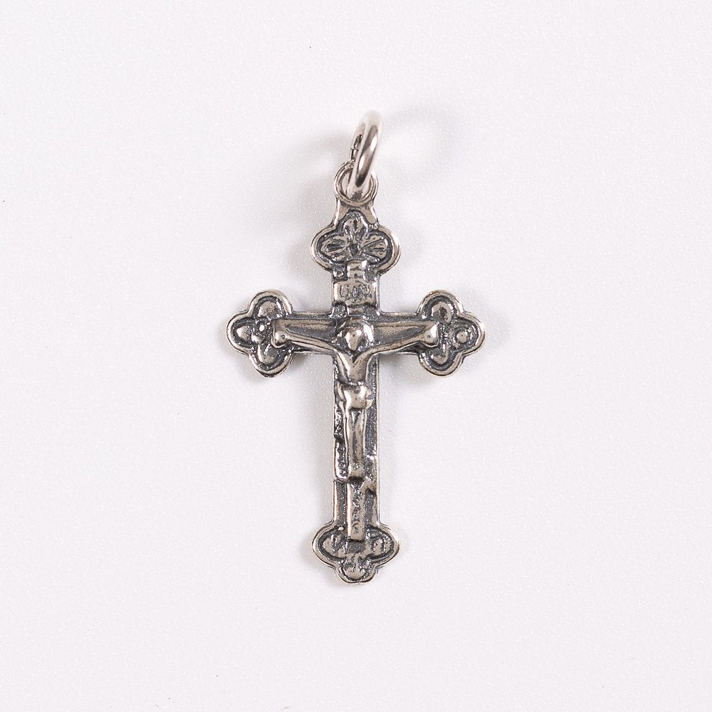 Sterling Silver Medieval Bottony Crucifix Pendant - 1.25"