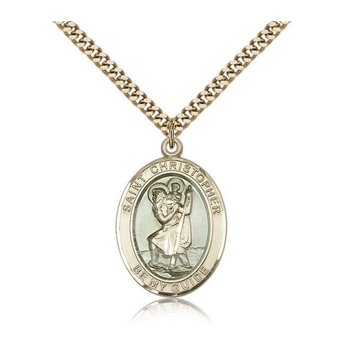 14kt Gold Filled St. Christopher Blue Center Pendant w/ chain