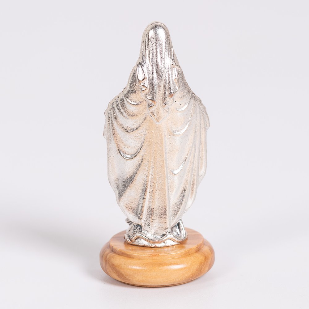Our Lady of Grace or Our Lady of the Miraculous Medal Figurine on Olive Wood Base - 2.64"