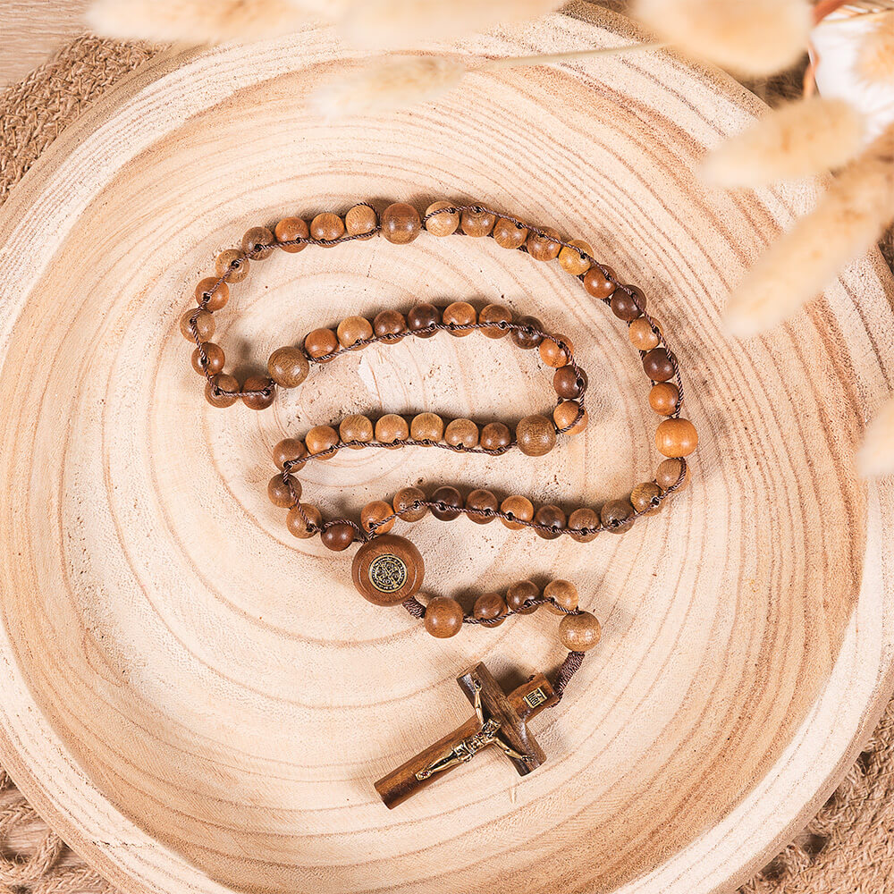 St. Benedict Wood Bead Ladder Rosary