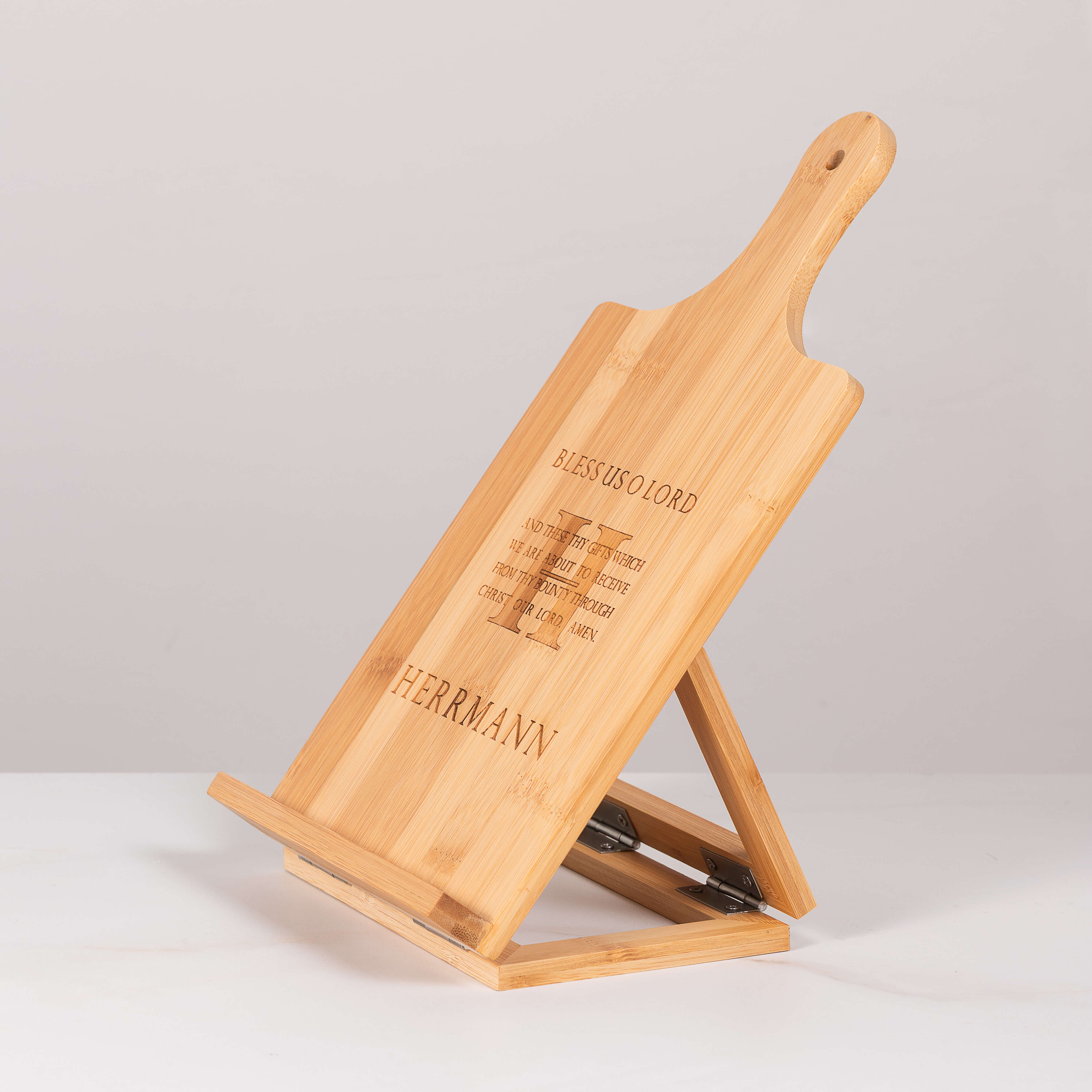 Personalized Bless Us O Lord Chef's Easel Cookbook Holder
