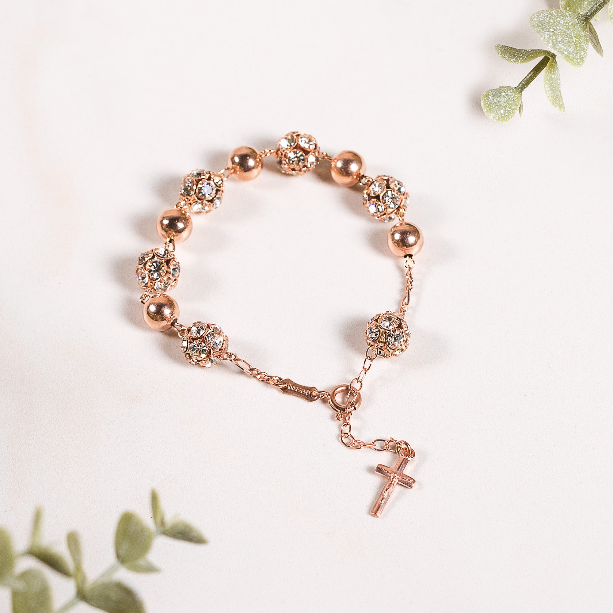 Italian Pavé & Rose Gold Rosary Bracelet