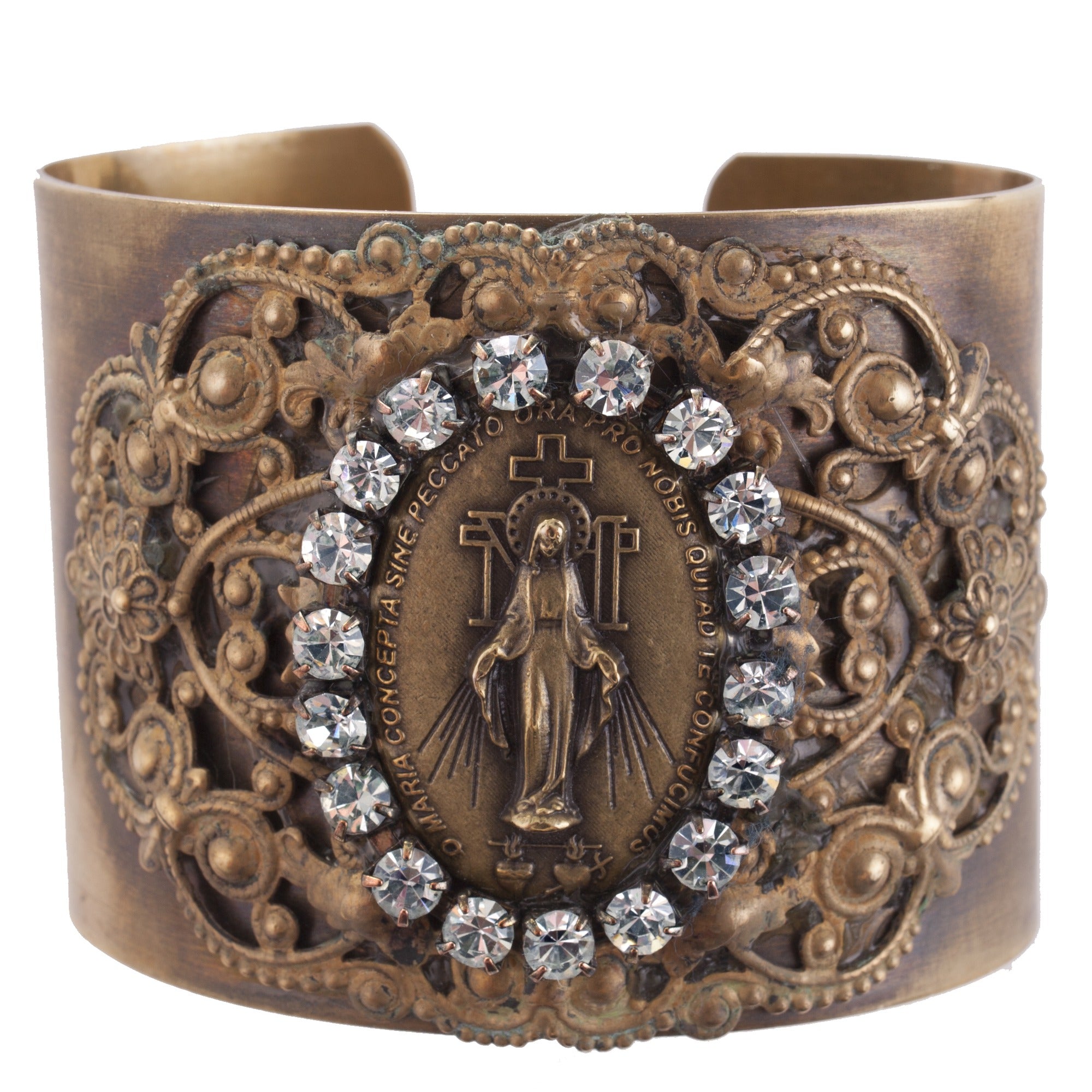 Miraculous Medal Swarovski Crystals Cuff Bracelet