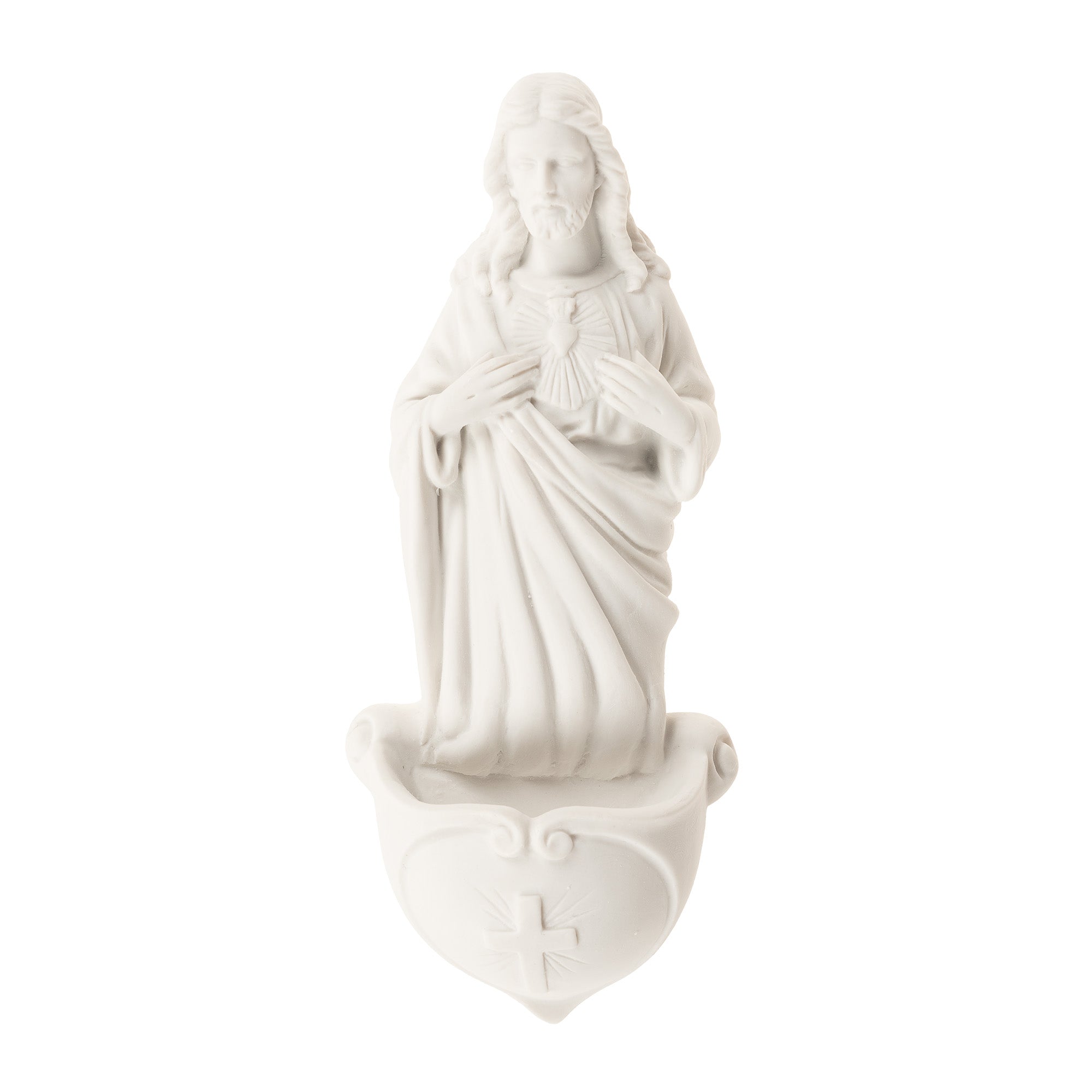 White Sacred Heart Holy Water Font - 7.5"