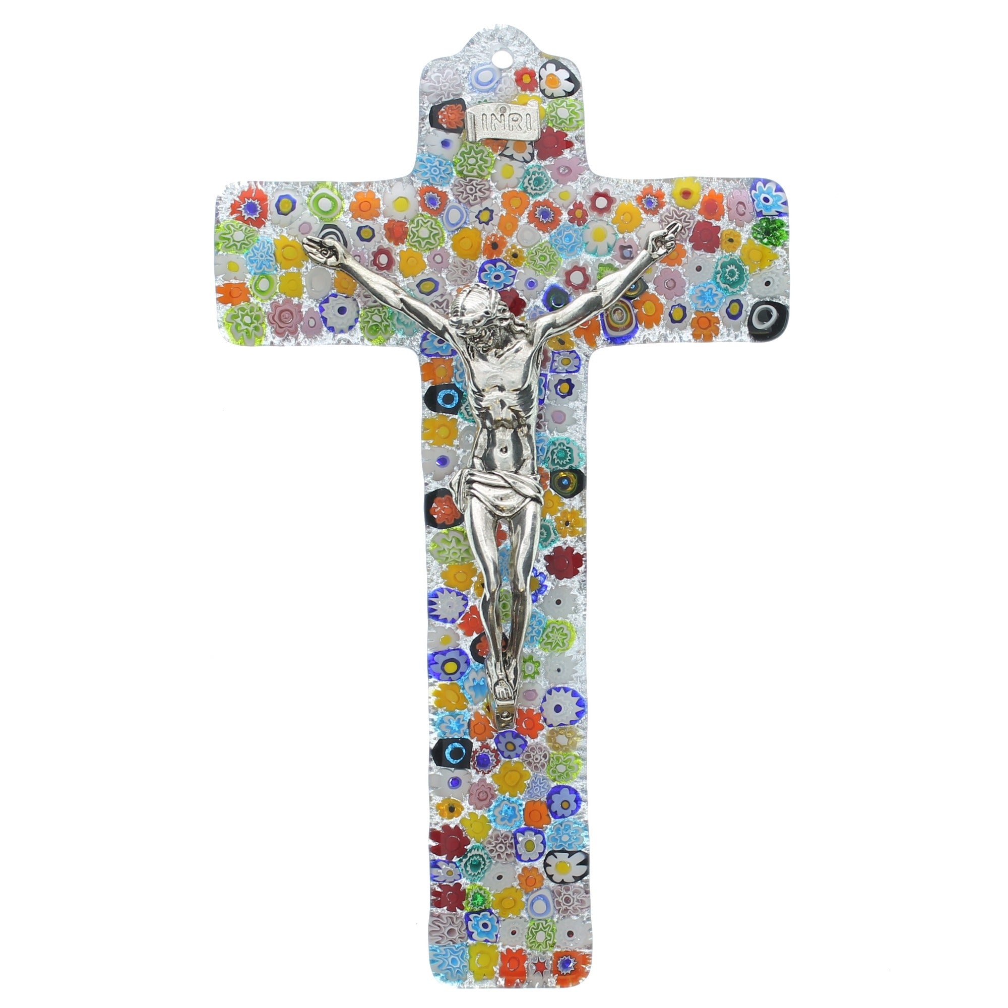 Italian Murano Glass Wall Flowers Crucifix