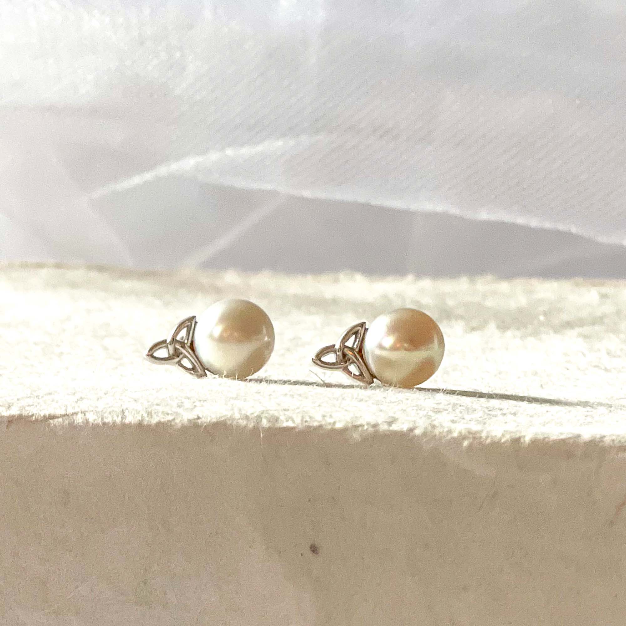 Sterling & Pearl Trinity Knot Stud Earrings