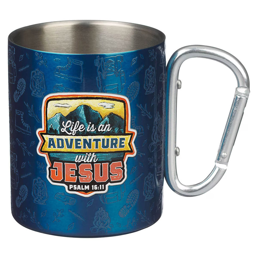Christian Art Gifts Stainless Steel Double-Wall Insulated Glow in the Dark Camp Style Mug with Carabiner Style Handle for Kids : Adventure with Jesus