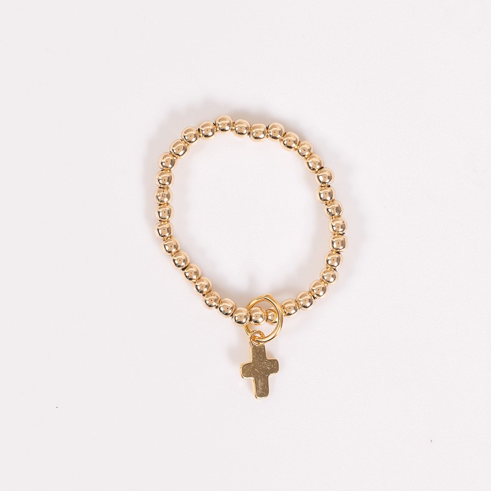 14 KT Gold Filled Mini Cross Charm Ring - Size 7/8