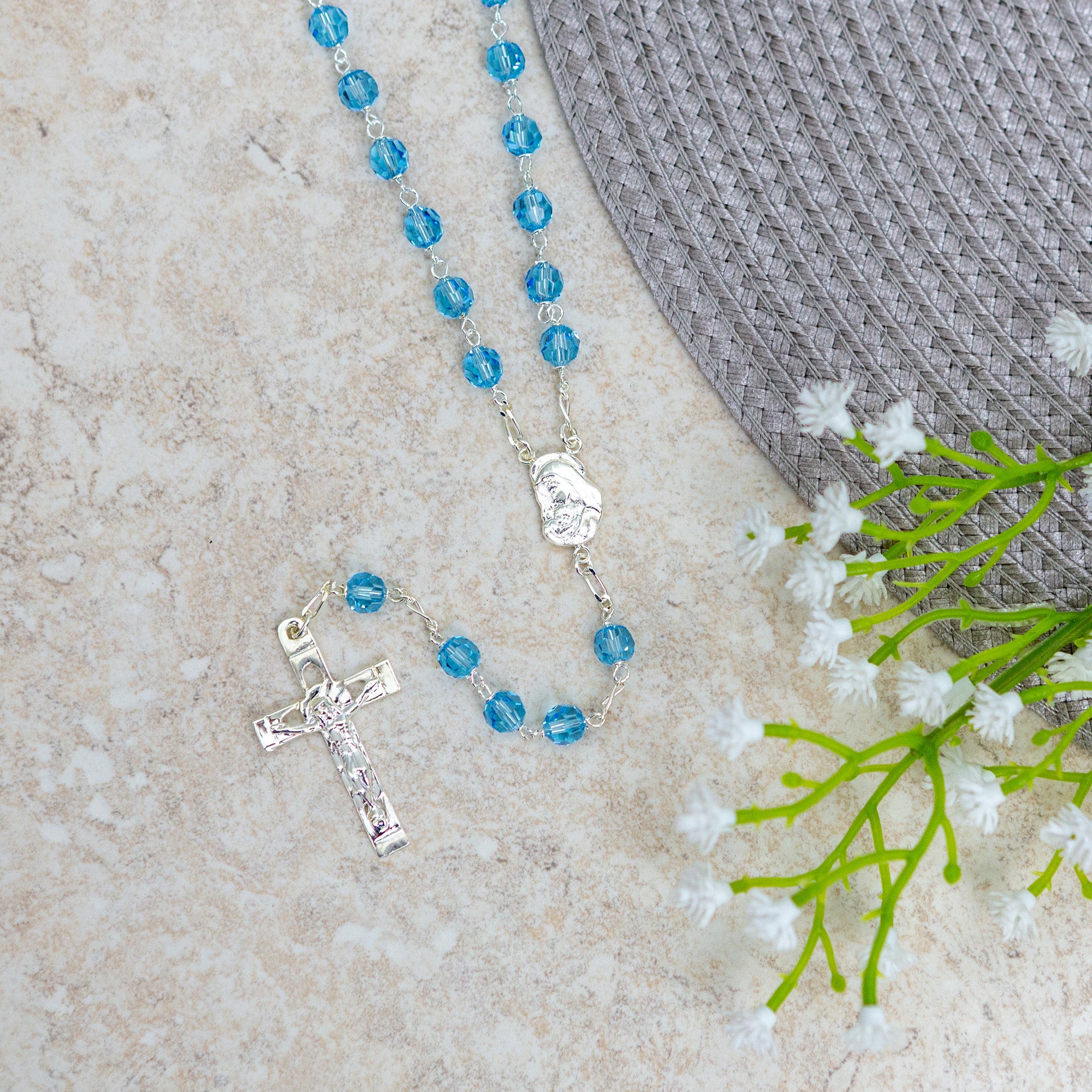 Blue Swarovski Crystal and SS Rosary