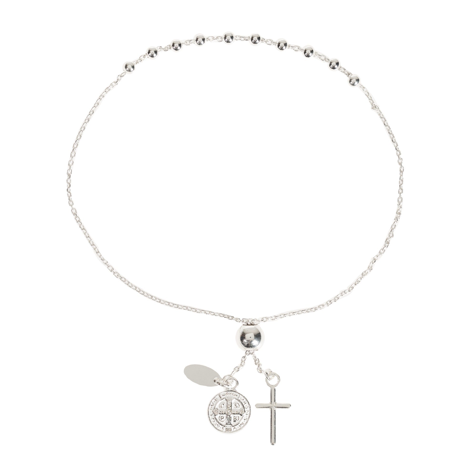 Sterling Adjustable Rosary Bracelet with Cross and St. Benedict Medal