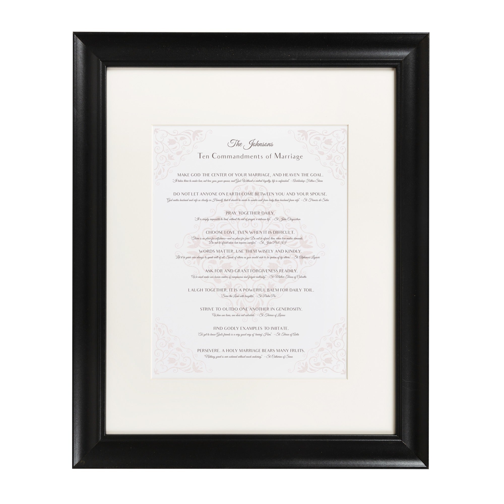 Personalized 10 Saintly Commandments for Marriage Framed Print