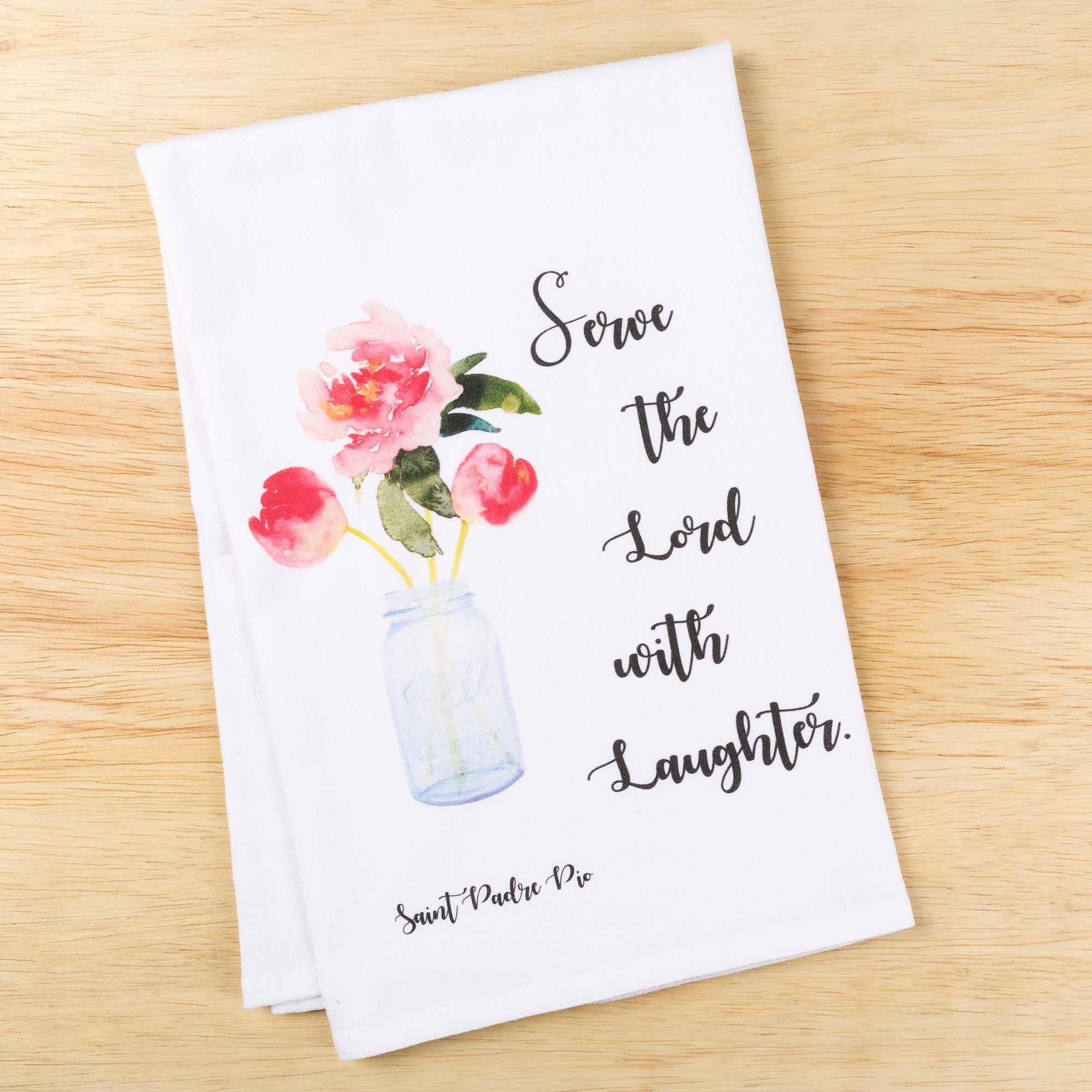 Laughter Padre Pio Watercolor Dish Towel