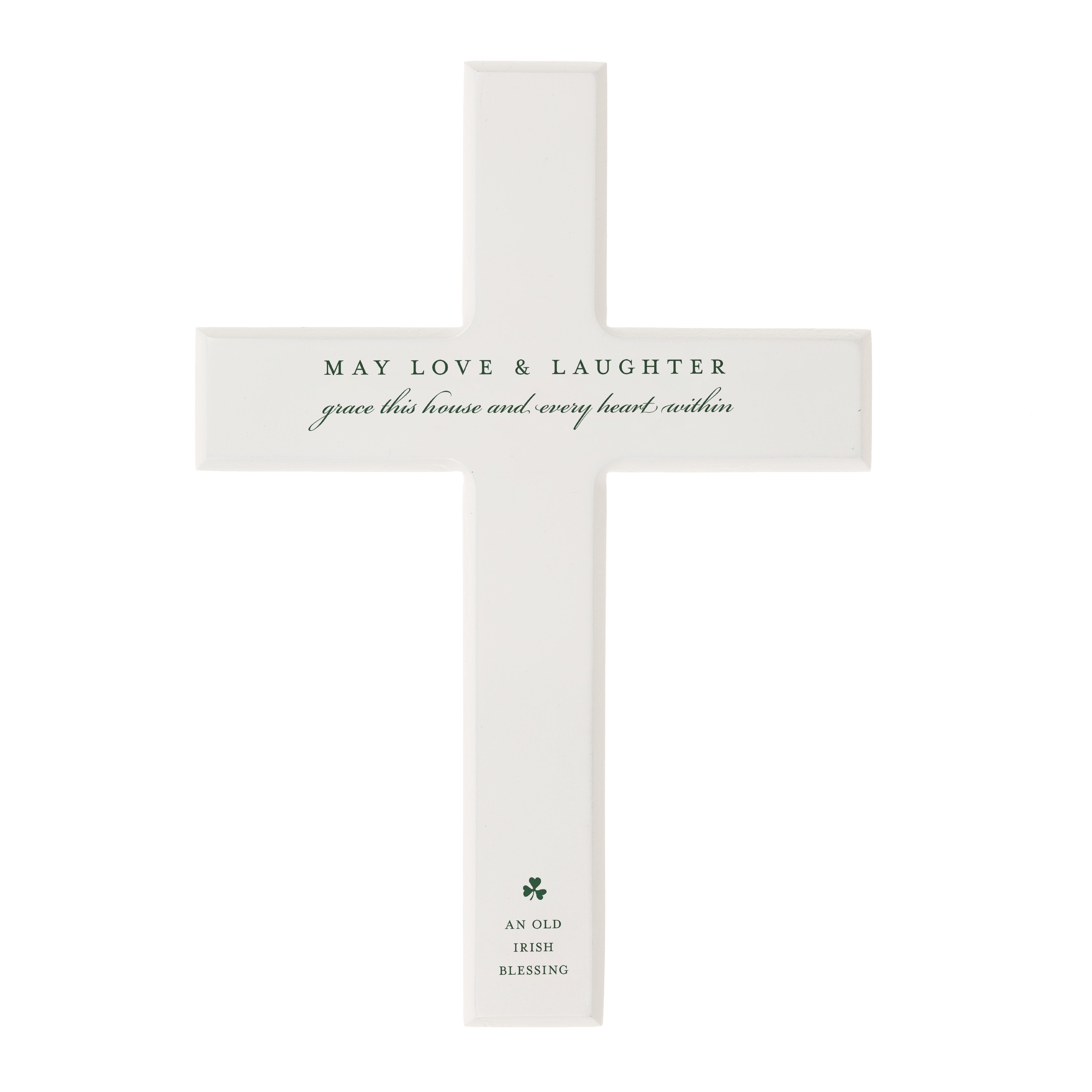 White Wood Irish Love & Laughter Wall Cross - 10"
