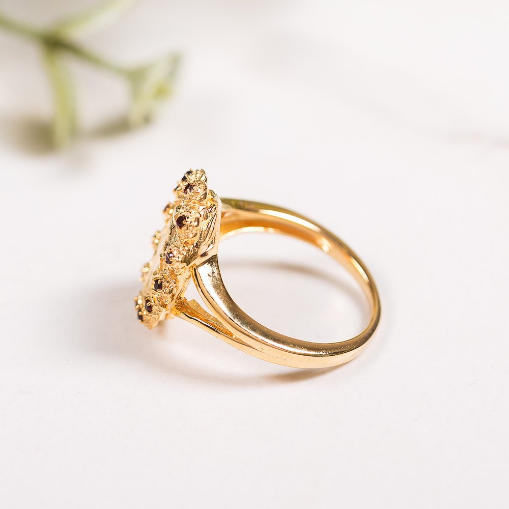 Gold Miraculous Medal & Rose Halo Ring - Multiple Sizes