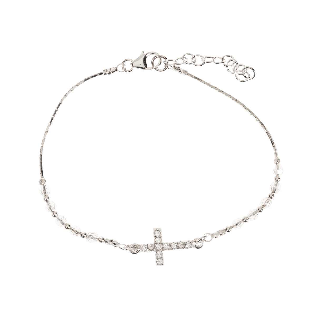 Swarovski Clear Crystal Rosary Bracelet with Crystal Cross