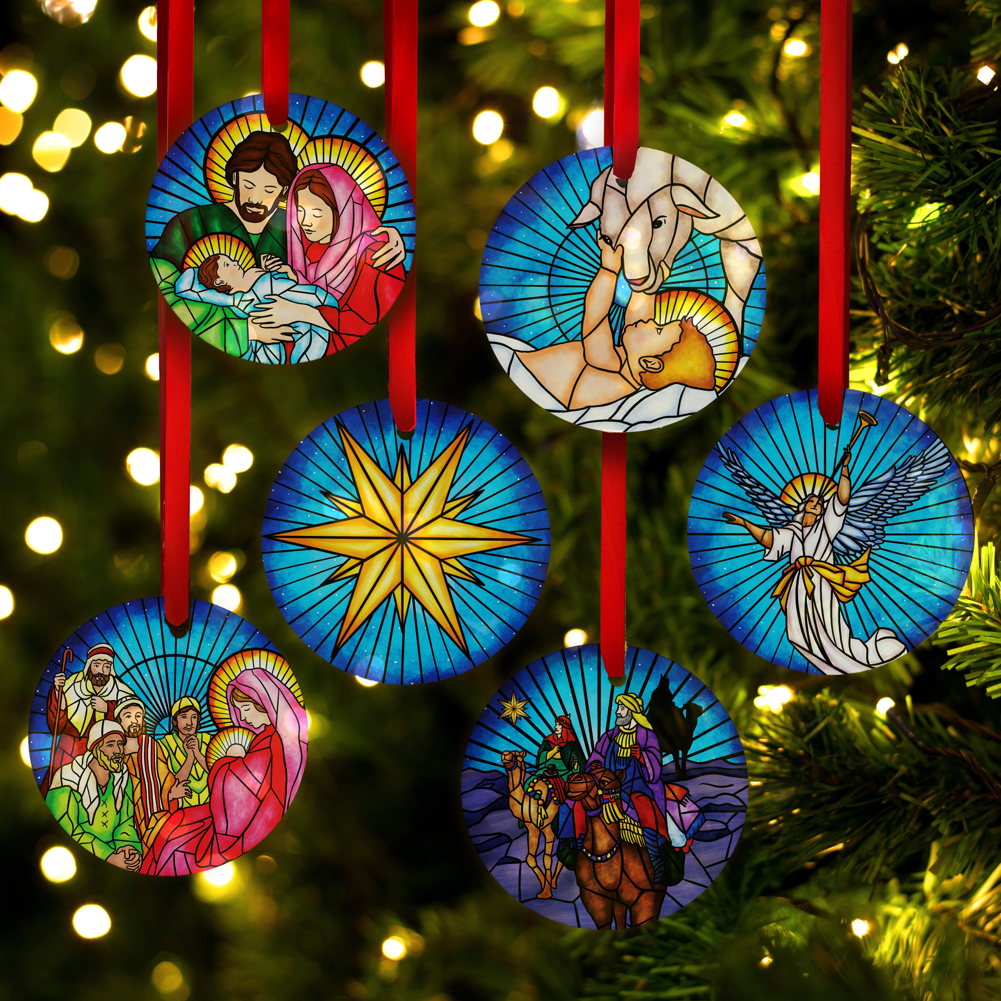 Stained Glass Nativity Ornaments - Set of 6