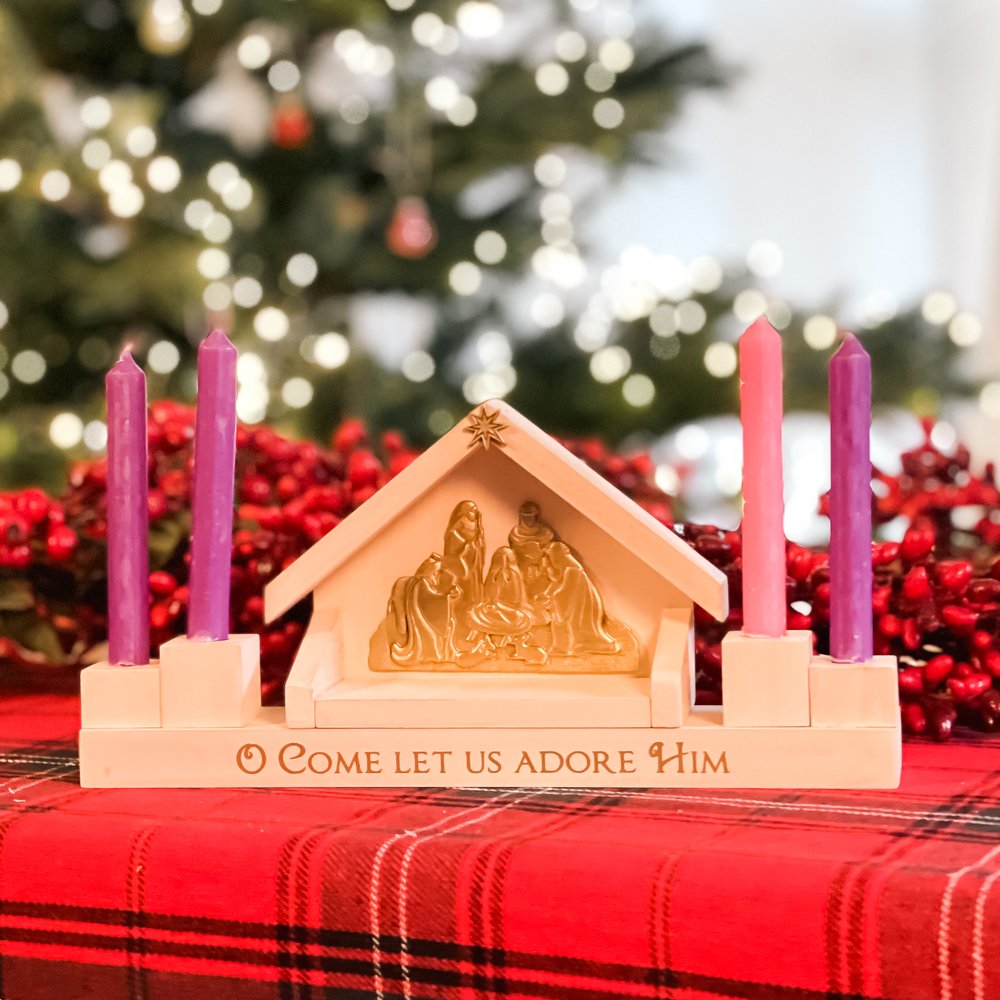 Mini Wood & Antique Gold Nativity Advent Candle Holder