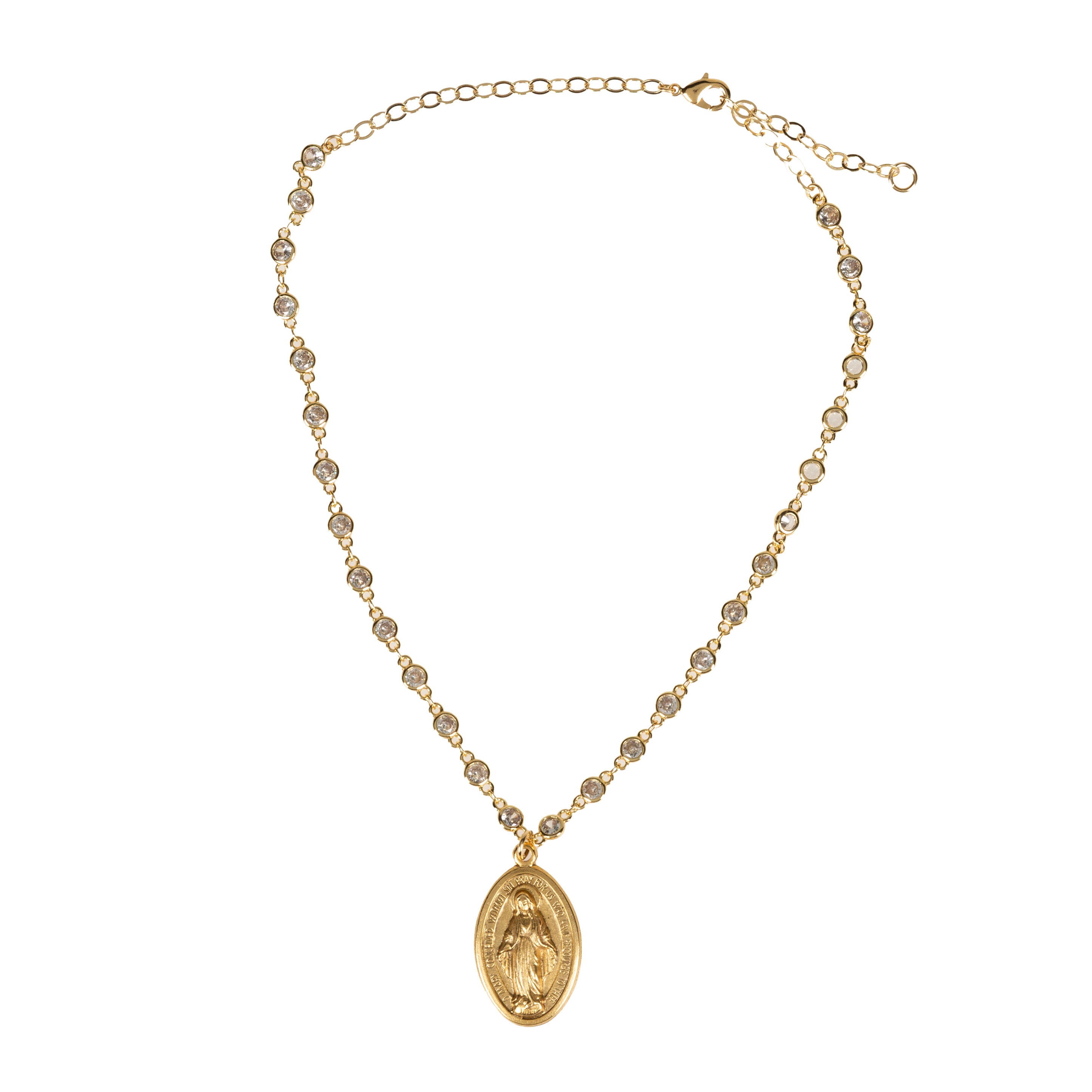 Gold & Crystal Miraculous Medal Necklace