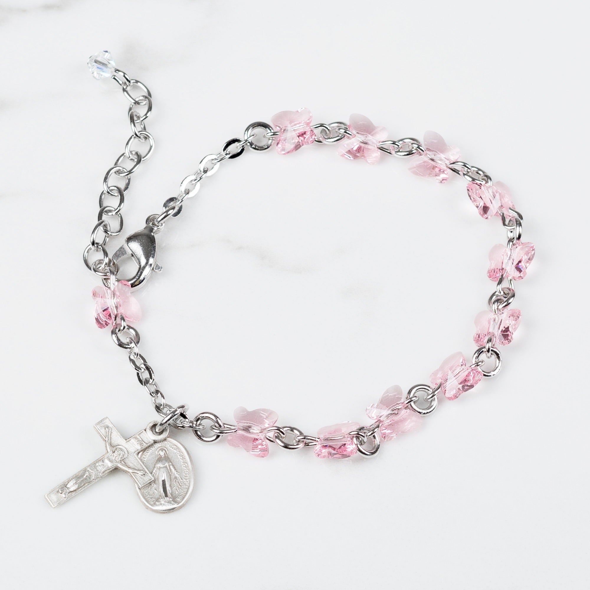 Swarovski Rose Butterfly Rosary Bracelet