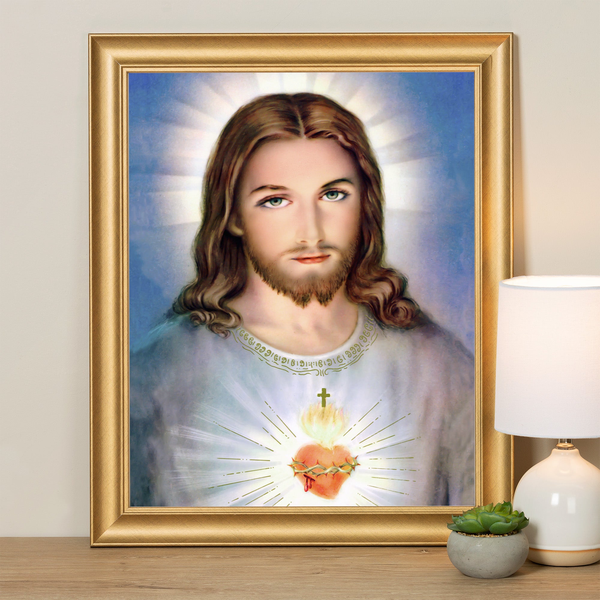 Traditional Sacred Heart Gold Framed Print - Multiple Sizes