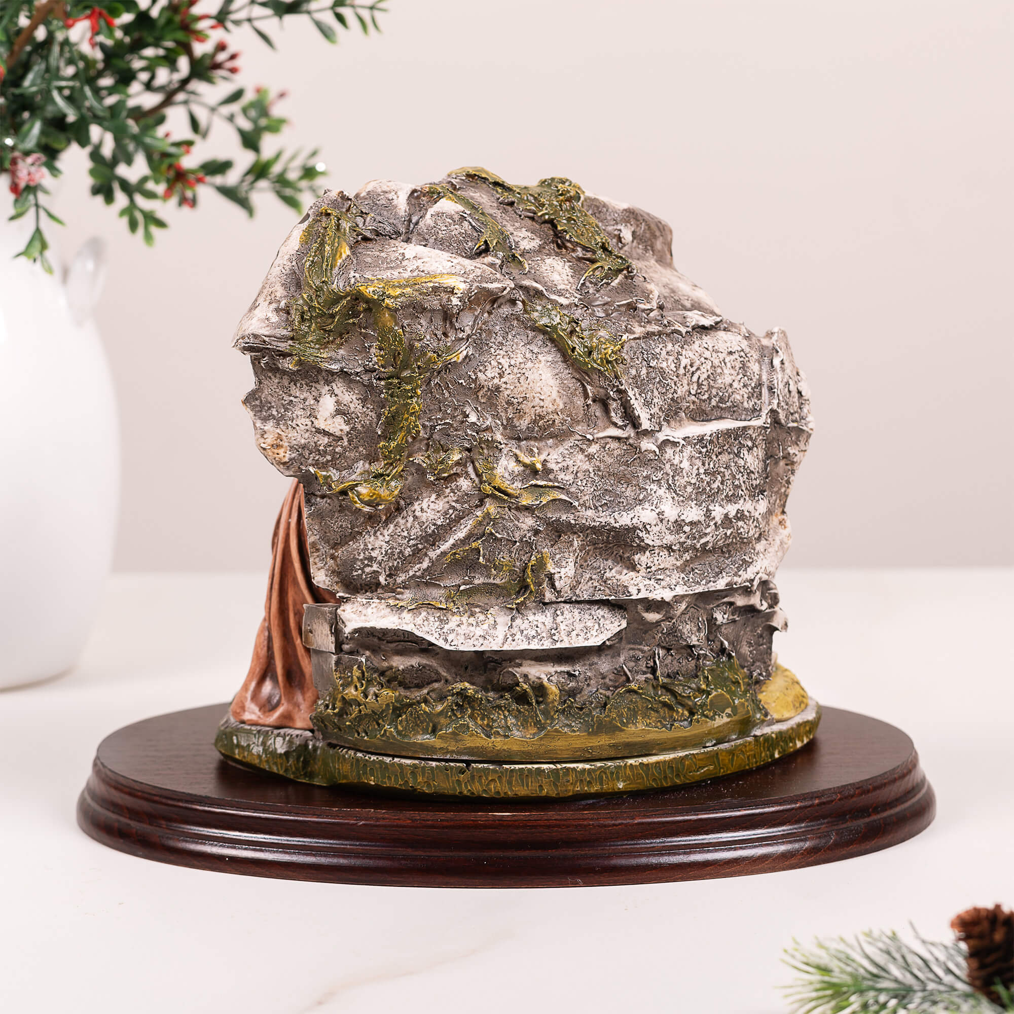 Holy Family in the Stable on Wood Base - 10"