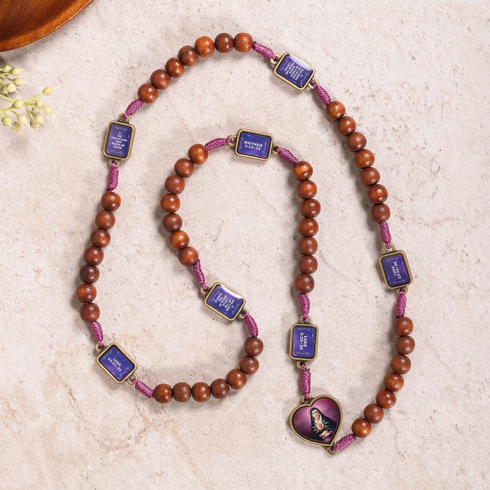 Wood & Purple Cord Chaplet of the Seven Sorrows | The Catholic