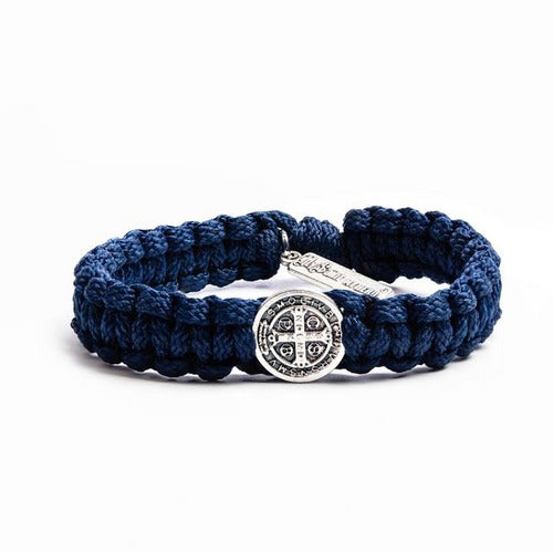 Navy St. Benedict Macrame Men's Bracelet