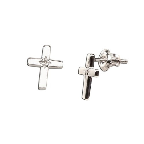 Sterling Silver Cross Earrings with Diamond Accent