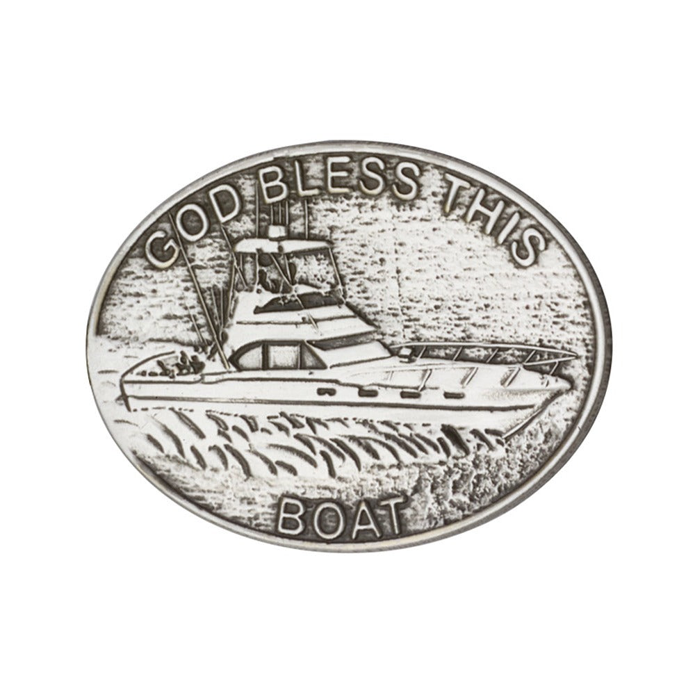 Antique Silver God Bless This Boat Visor Clip